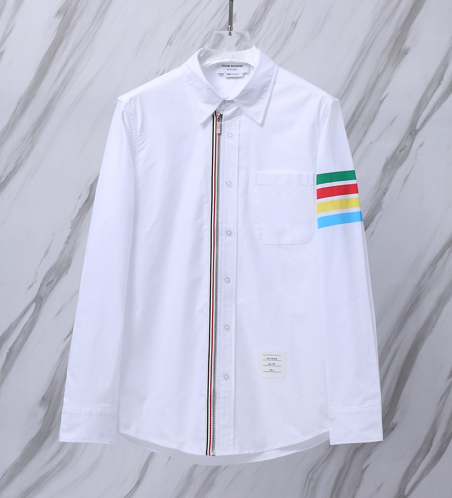 THOM BROWNE TB襯衫經典拉鍊襯衫彩虹條紋新款開衫外套