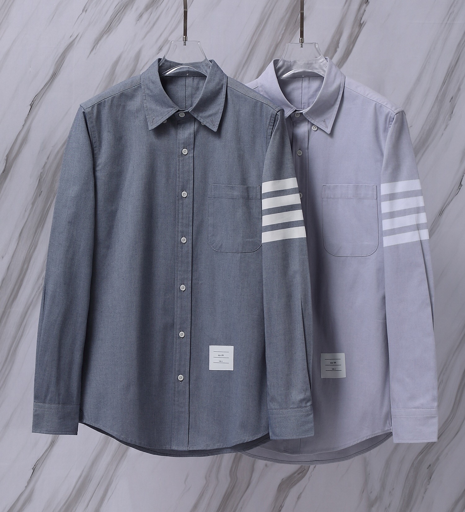 THOM BROWNE .TB經典色織法蘭絨色織高密細紋長袖襯衫