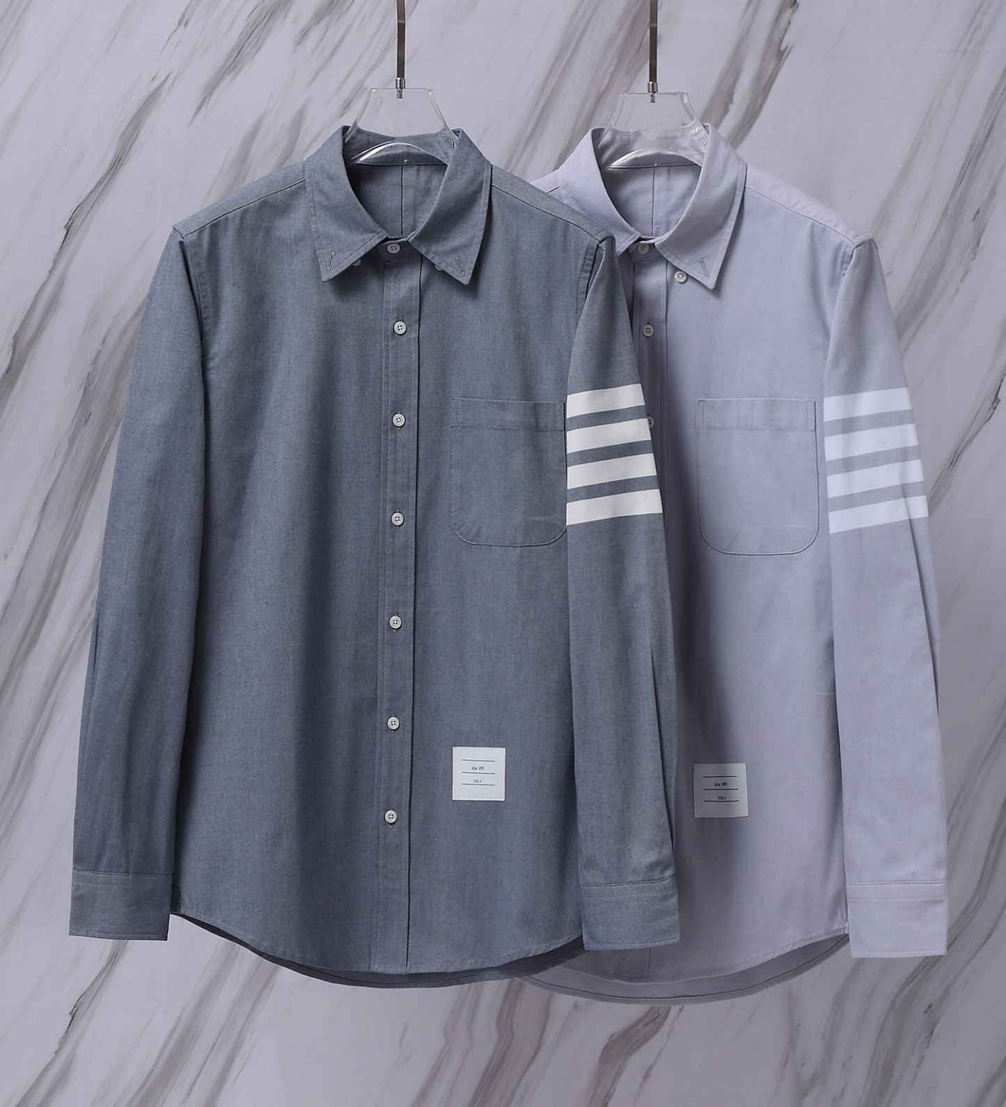 THOM BROWNE .TB經典色織法蘭絨色織高密細紋長袖襯衫