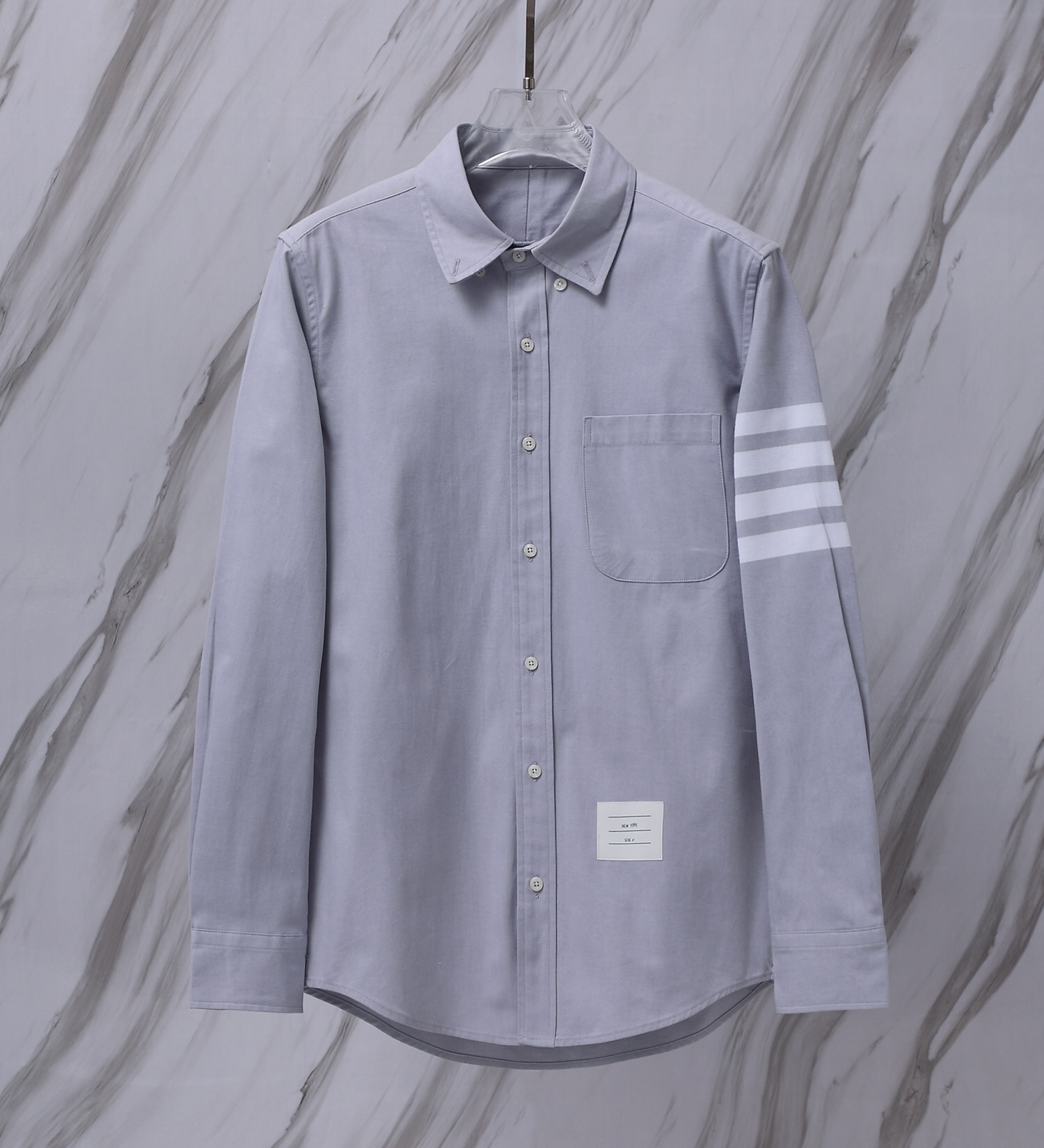 THOM BROWNE .TB經典色織法蘭絨色織高密細紋長袖襯衫