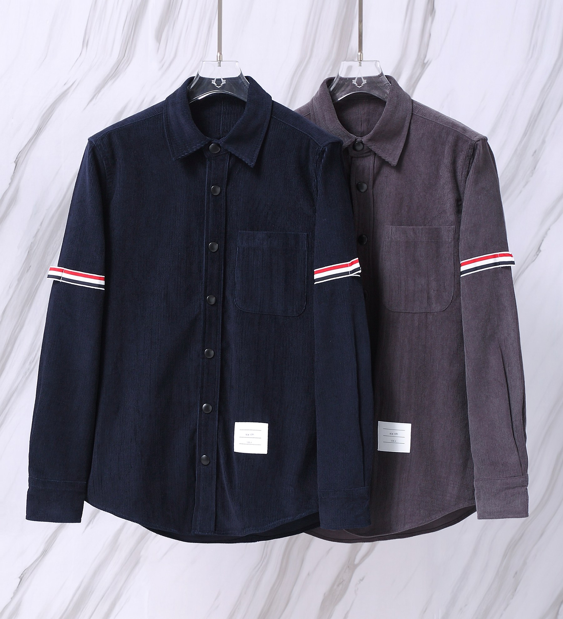 TB新款燈芯絨雙袖標織帶厚款秋冬夾克襯衫外套