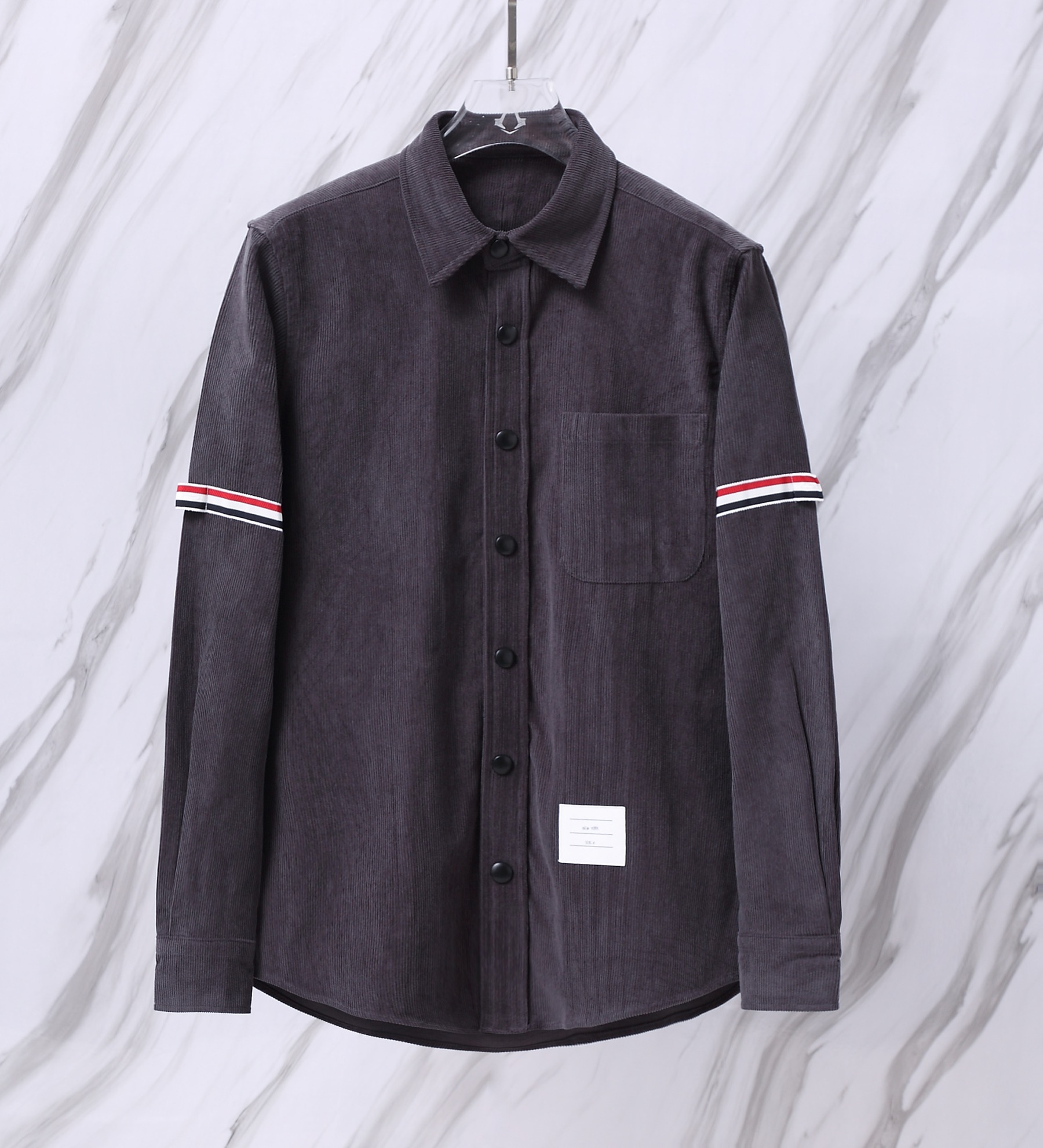 TB新款燈芯絨雙袖標織帶厚款秋冬夾克襯衫外套