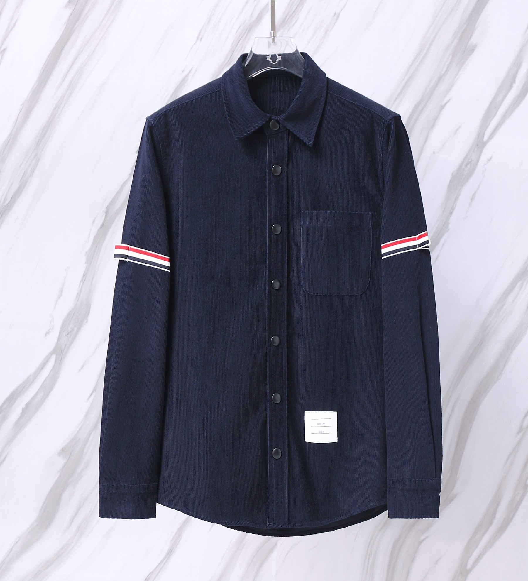 TB新款燈芯絨雙袖標織帶厚款秋冬夾克襯衫外套