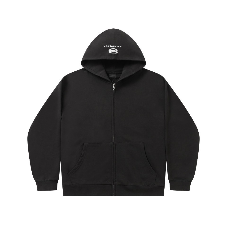 巴黎英文字母刺繡logo拉鍊毛圈帽衫