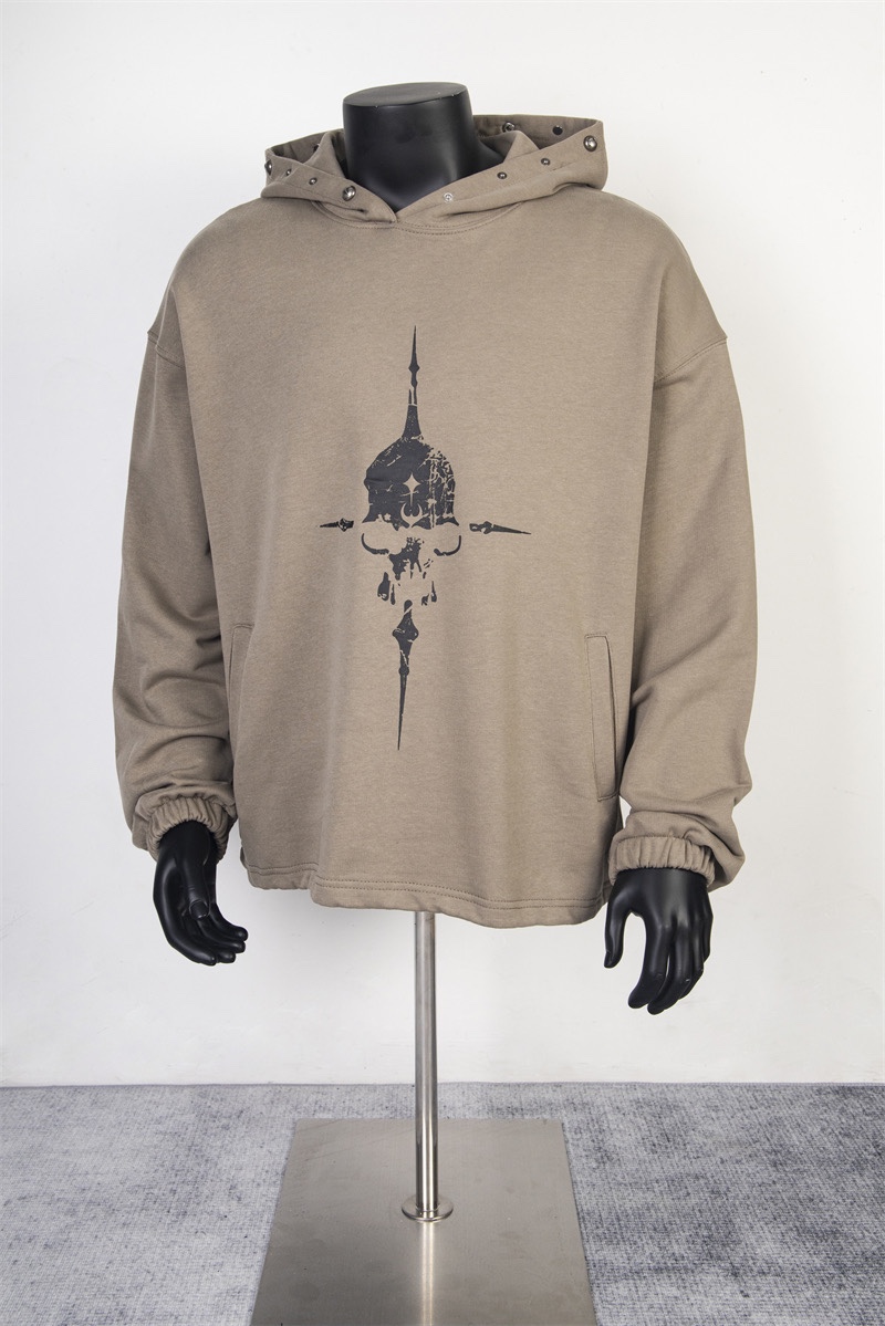 Thug club骷髏印花鈕扣連帽衛衣