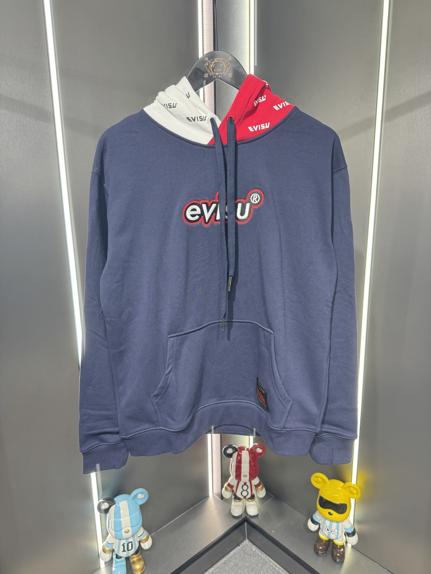 Evisu福神2025新款拼色字母刺繡印花休閒圓領寬鬆連帽衛衣