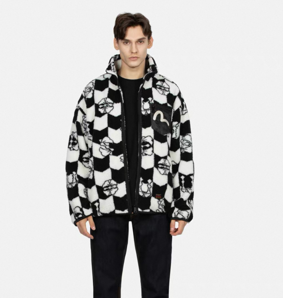 EVISU福神男士滿地標誌提花潮流休閒立領運動潮流拉鍊酷帥外套