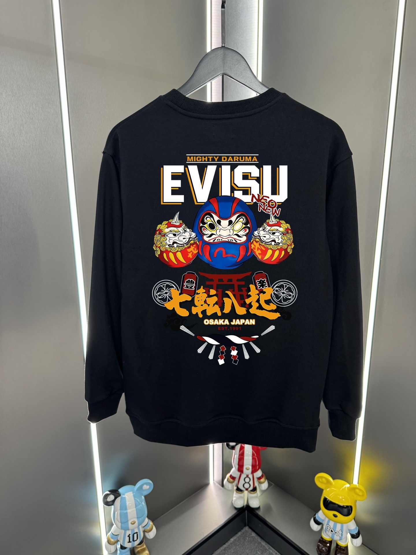 Evisu福神2025新款福神字母達摩印花休閒圓領寬鬆衛衣