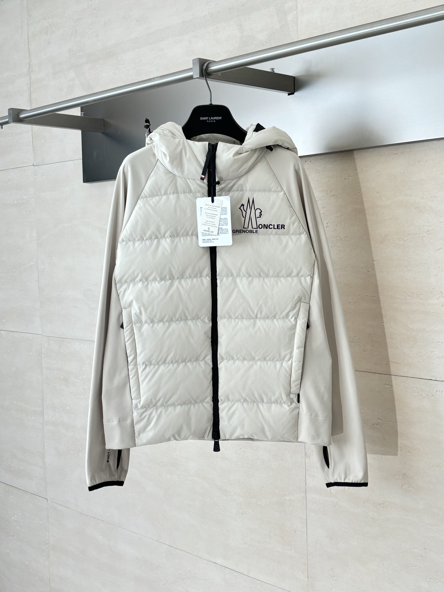 Moncle*/蒙口 Grenoble純色拼接字母徽標印花連帽長袖羽絨服