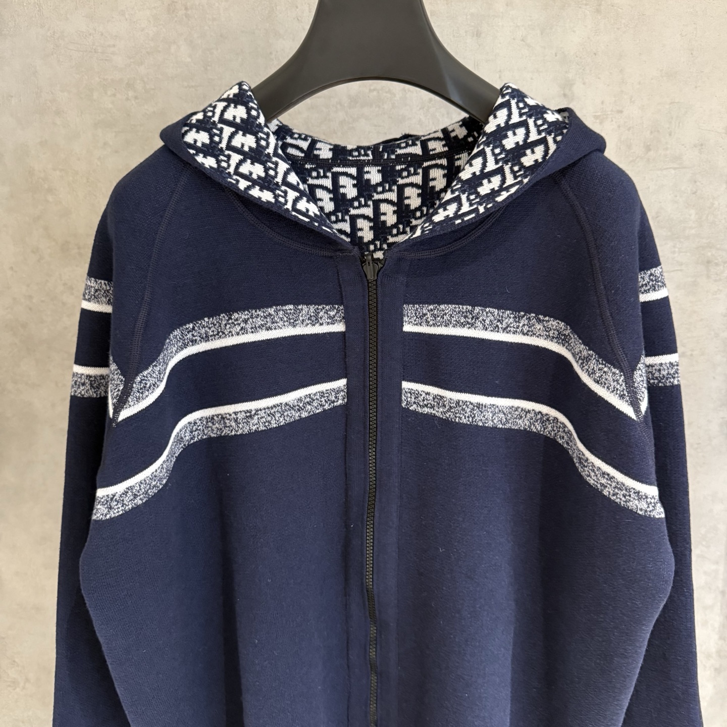 DIOR/迪奧雙面提花羊絨針織連帽毛衣