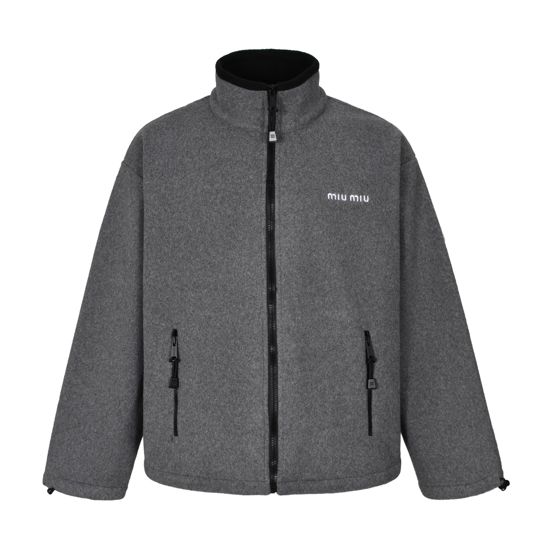 Miumiu 24FW 拉鍊羊絨外套（灰色）