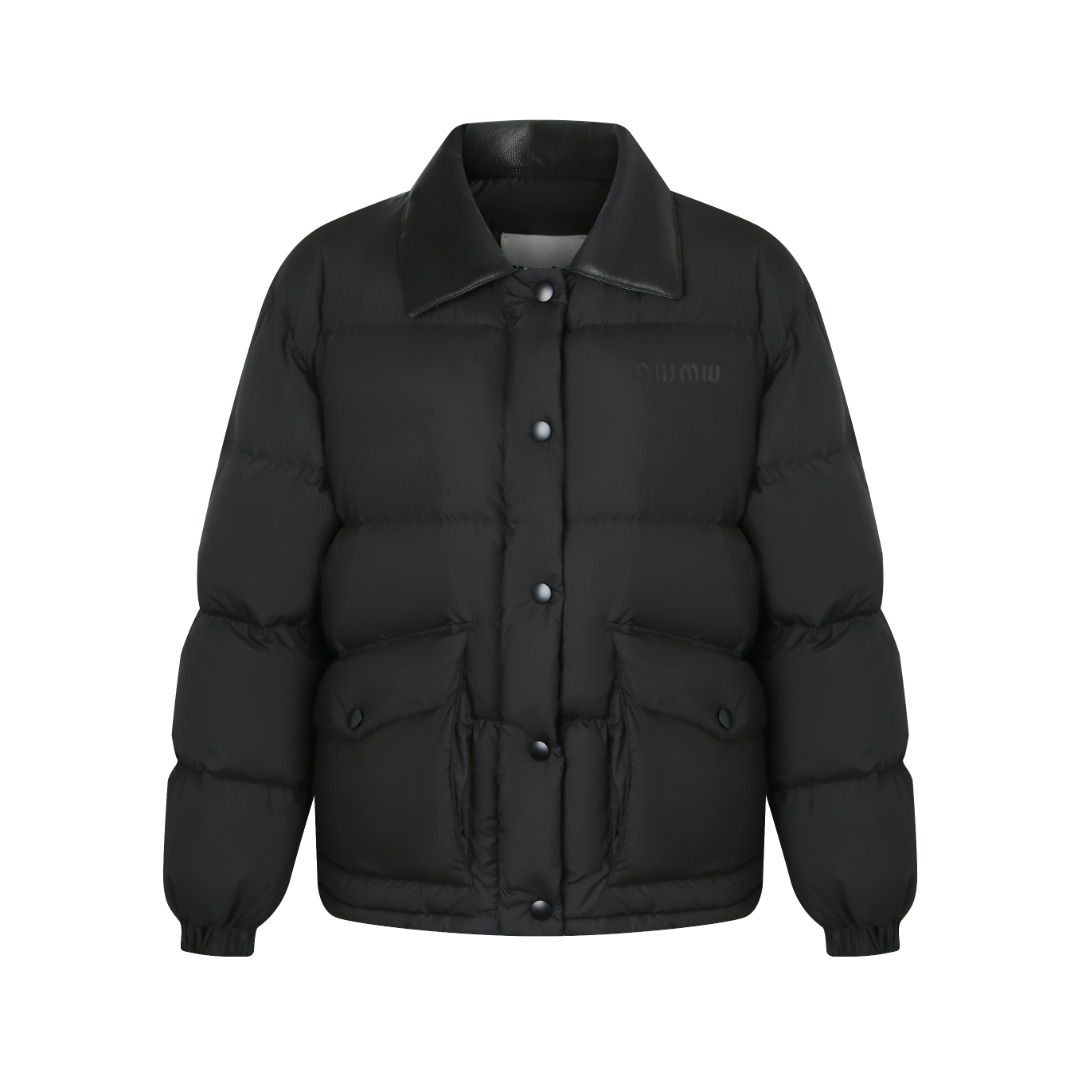miumiu印花皮領羽絨服