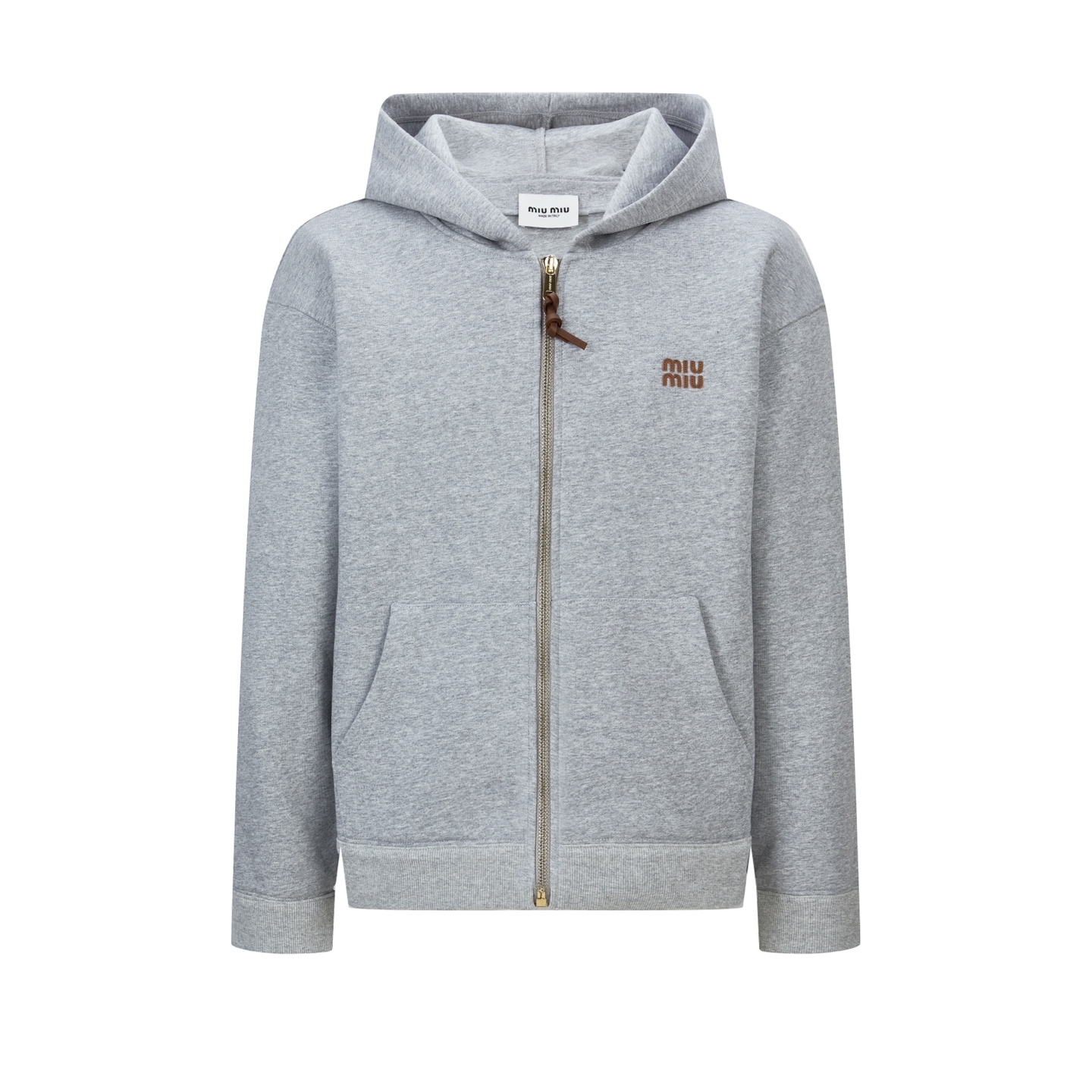 MiuMiu 小皮標刺繡拉鍊帽衫外套