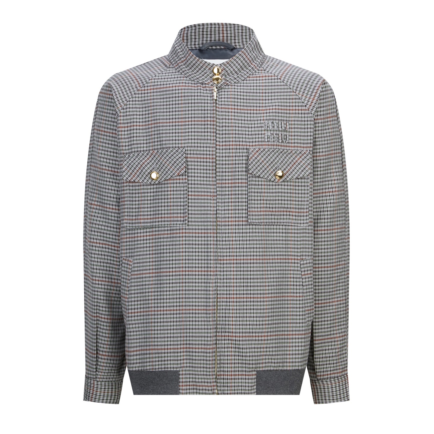 MiuMiu 刺繡條紋格子外套