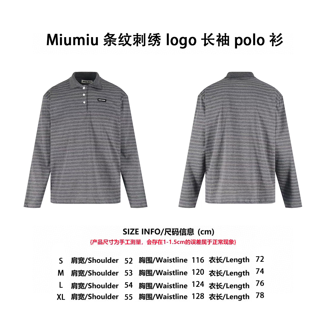 Miumiu25SS條紋棉質平紋針織長袖POLO衫