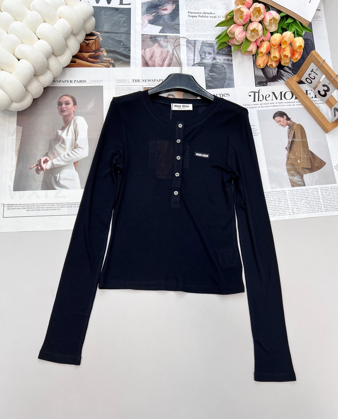 MIUMIU 徽標字母薄款圓領上衣