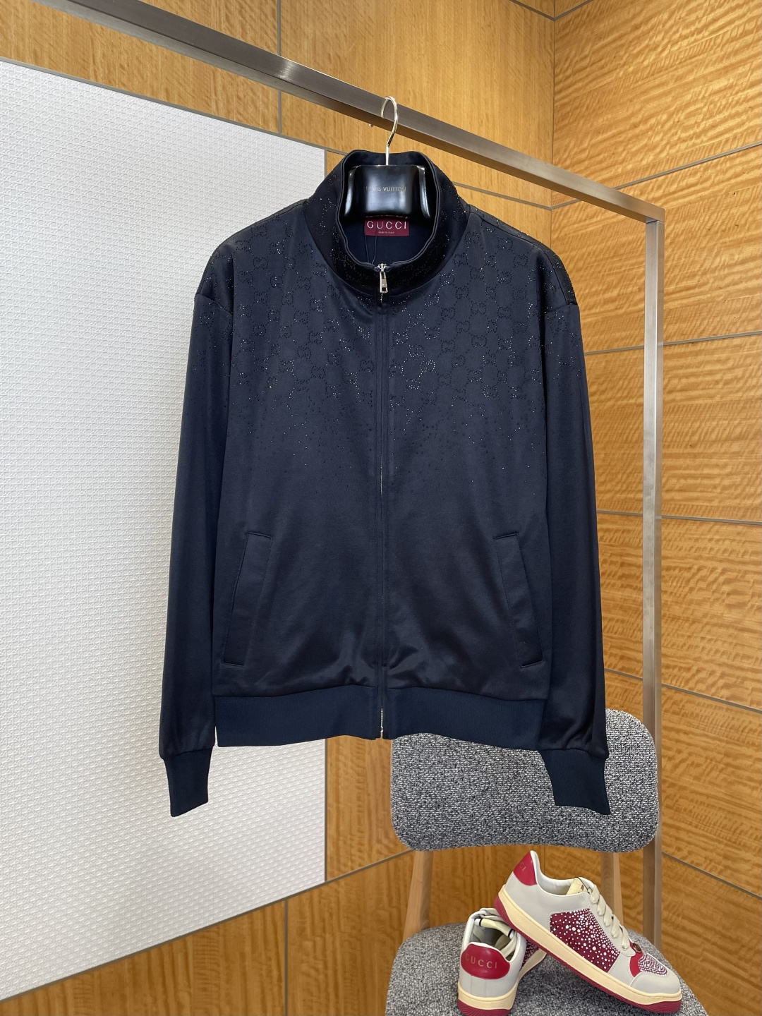 GUCCI古馳燙鑽裝飾立領拉鍊夾克