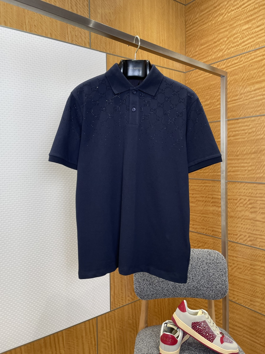 GUCCI古馳燙鑽標識短袖Polo衫