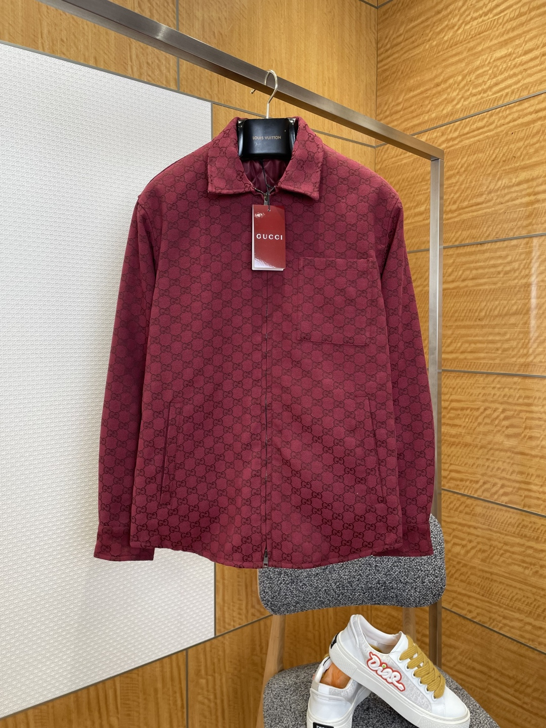 GUCCI 雙 G 滿版印花翻領拉鏈夾克