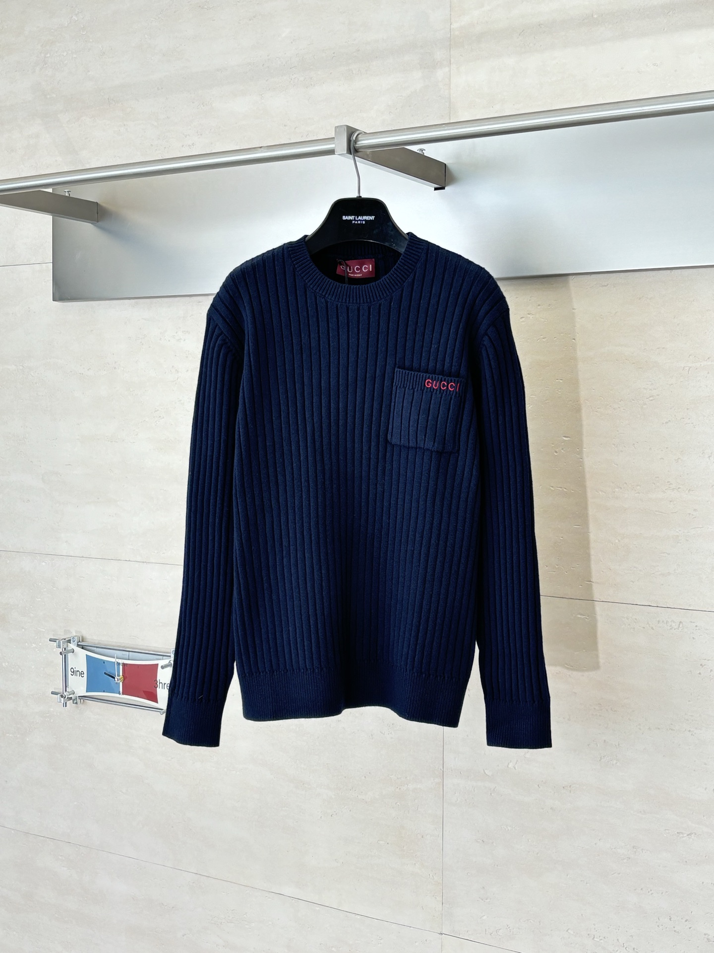 Gucc*/古馳 重磅螺紋針織真絲羊毛混紡圓領毛衣