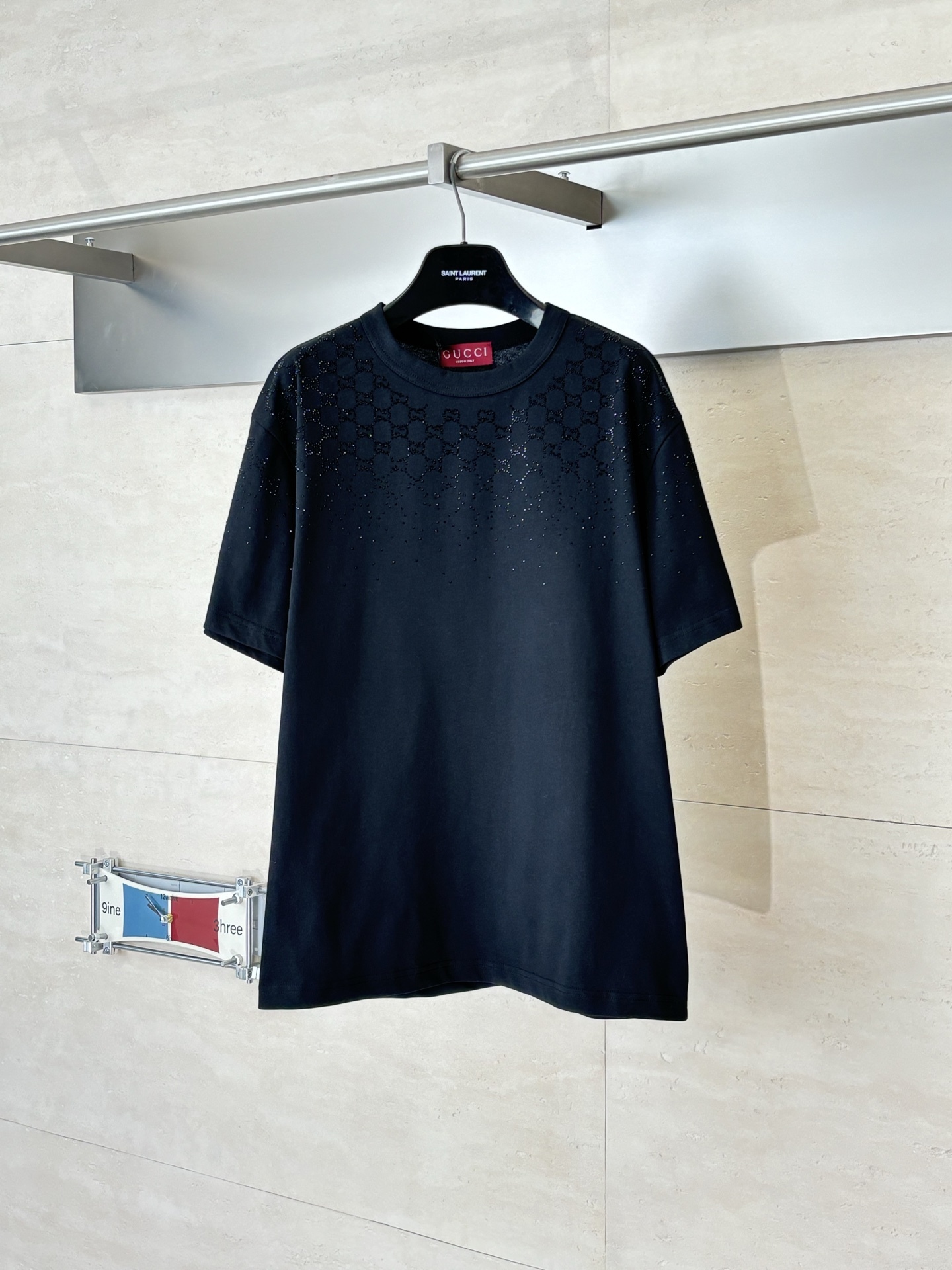 Gucc*/古馳 滿鑽水晶燙鑽漸變雙G短袖T恤
