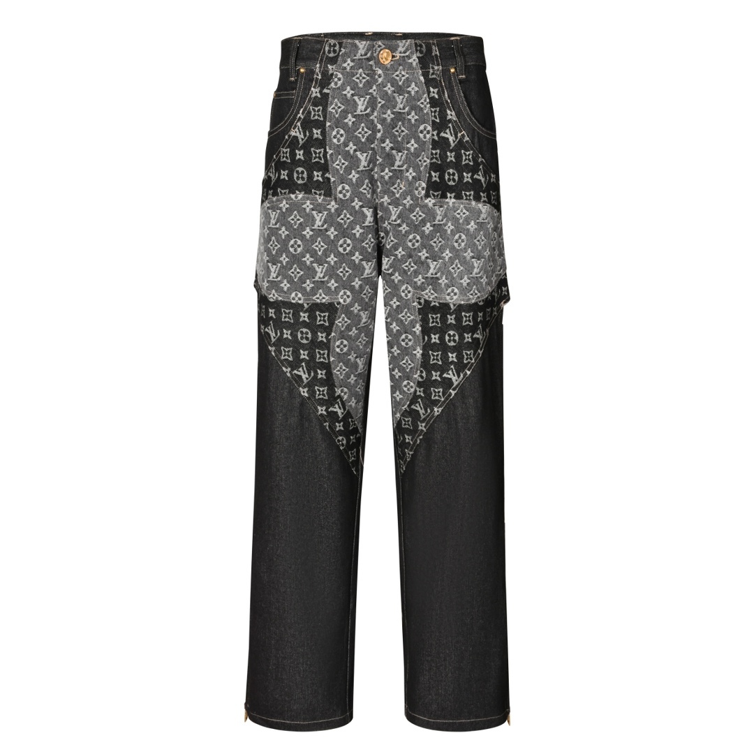 1V四葉草老花拼接牛仔長褲