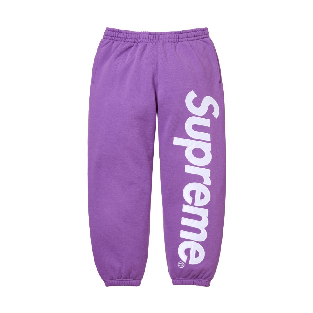 Supreme 22FW Satin Applique Sweatpant 貼布刺繡大logo加絨衛褲