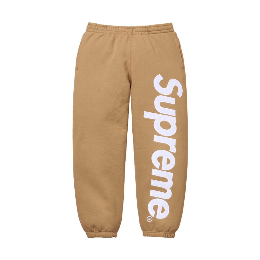 Supreme 22FW Satin Applique Sweatpant 貼布刺繡大logo加絨衛褲