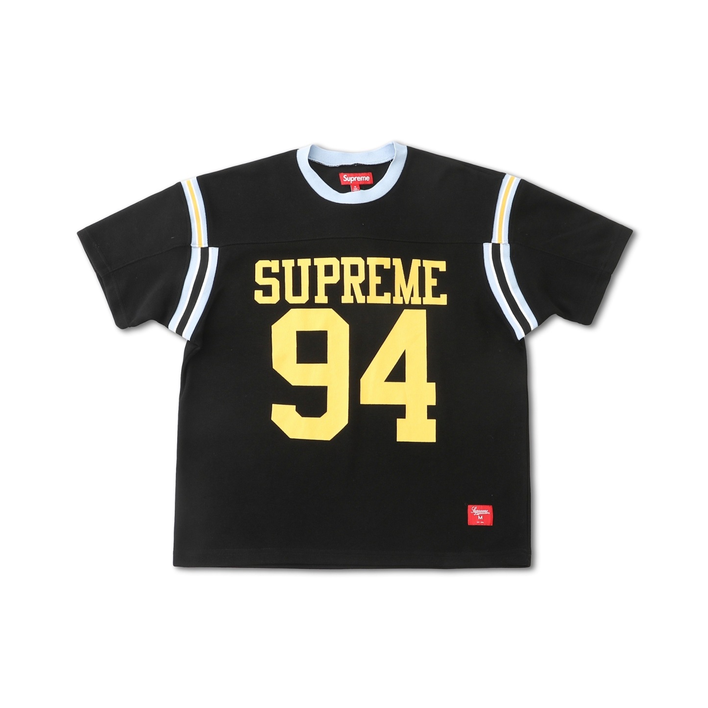 Supreme SS25 WEEK8 Split S/S Football Top 拼接圖案羅紋圓領短袖美式潮流足球衣