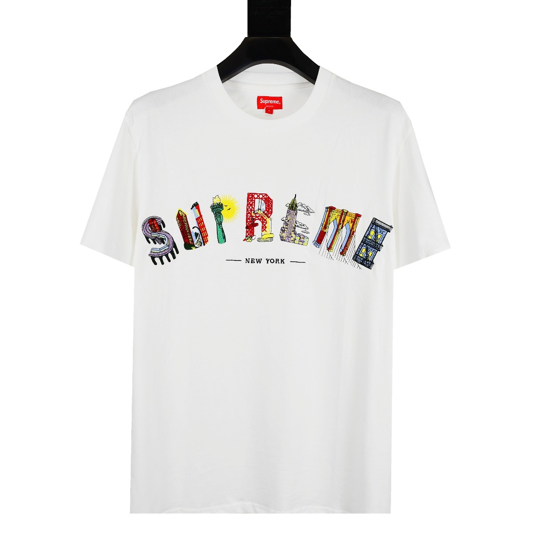 Supreme 19SS City Arc Tee 城市建築刺繡logo弧形彩虹短袖T恤