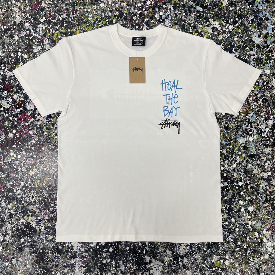 斯圖西Stussy x Heal The Bay 聯名款 字母印花魚骨印 短袖T恤