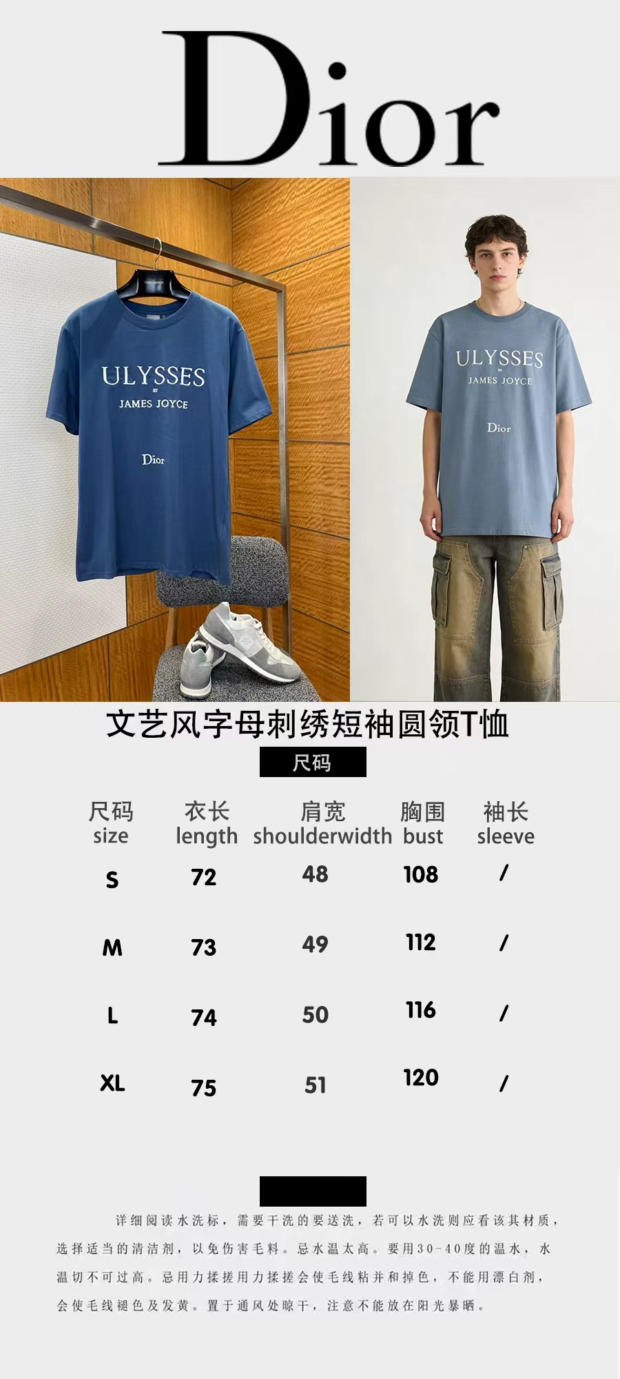 DIOR迪奧文藝風字母刺繡T恤