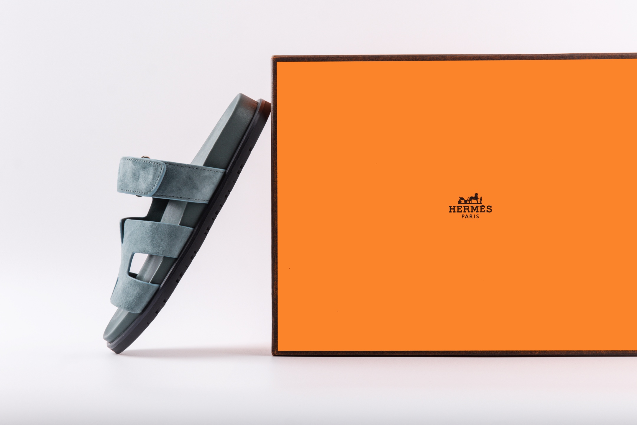 Hermes愛馬仕lzmir 二舅拖鞋H拖 天藍絨