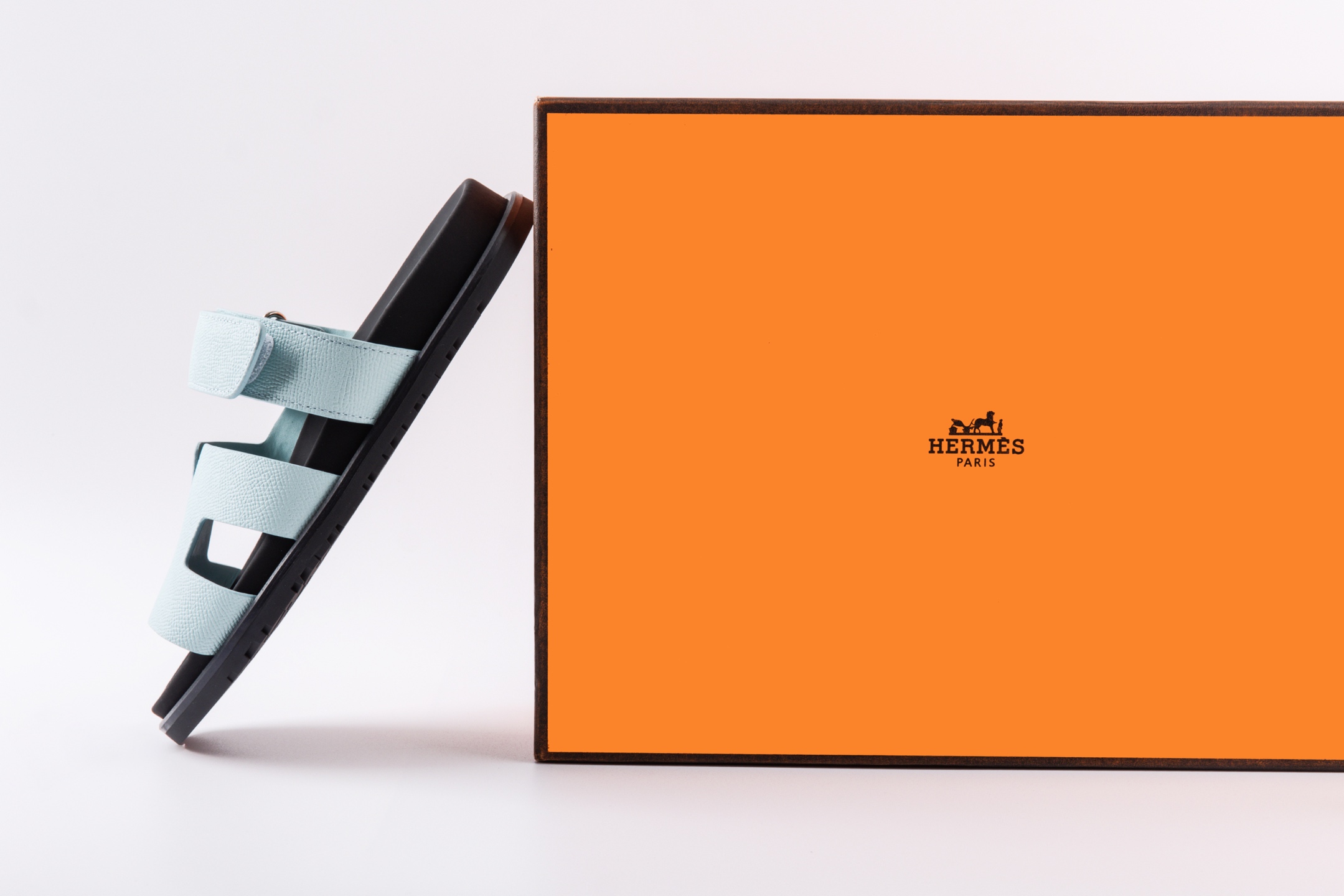 Hermes愛馬仕lzmir 二舅拖鞋H拖 淺藍摔紋