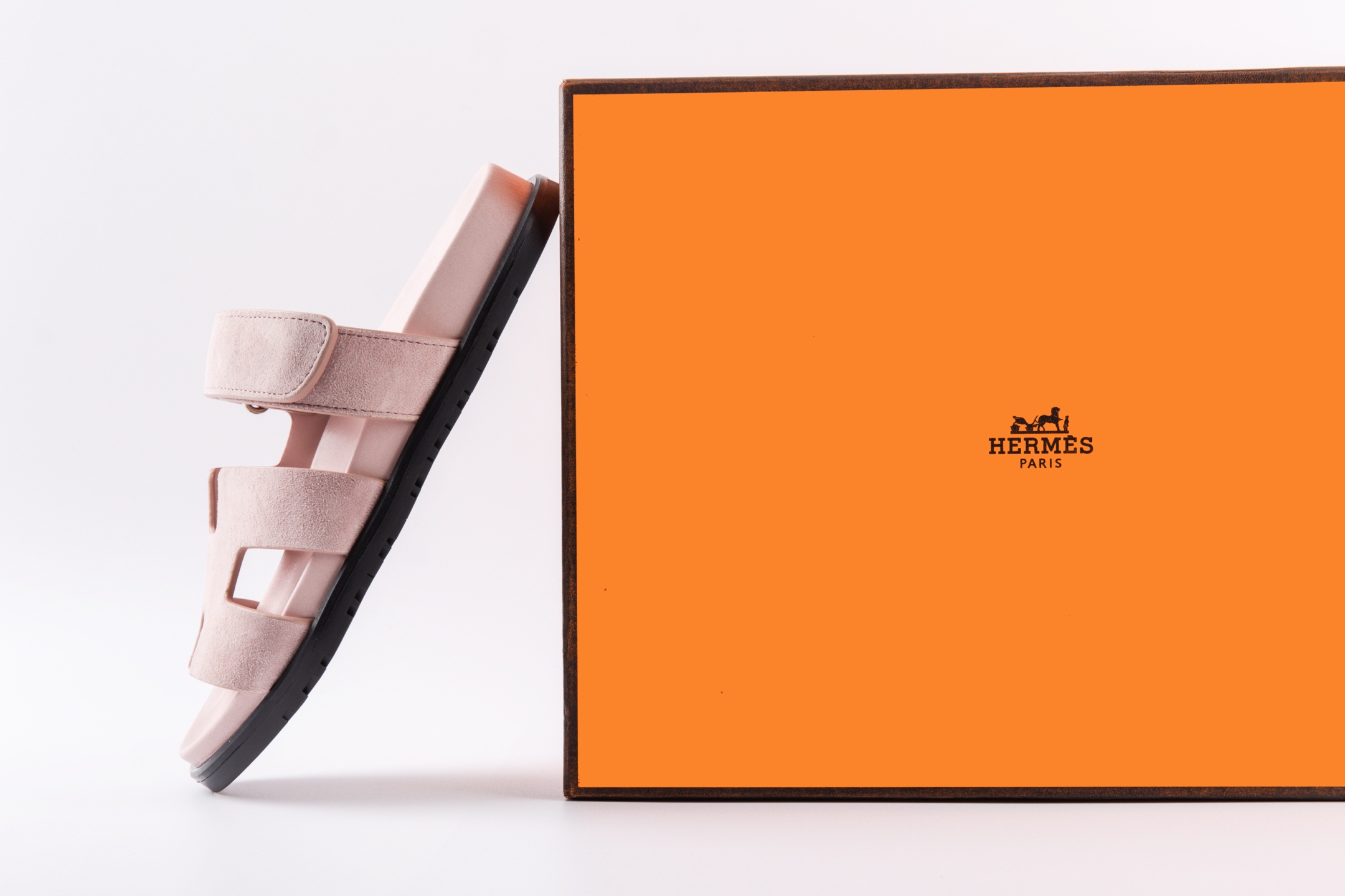 Hermes愛馬仕lzmir 二舅拖鞋H拖 淺粉絨