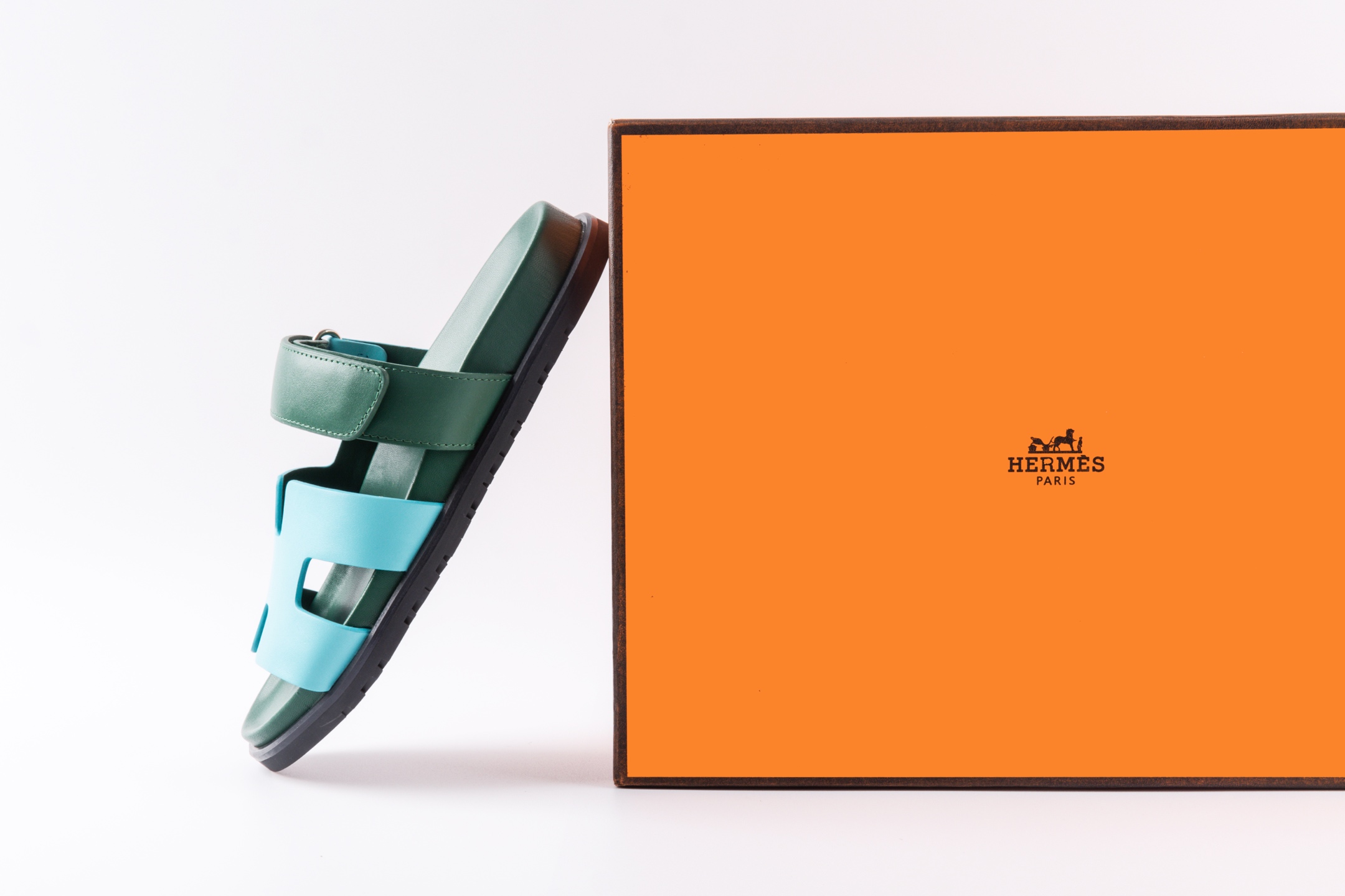 Hermes愛馬仕lzmir 二舅拖鞋H拖 綠藍