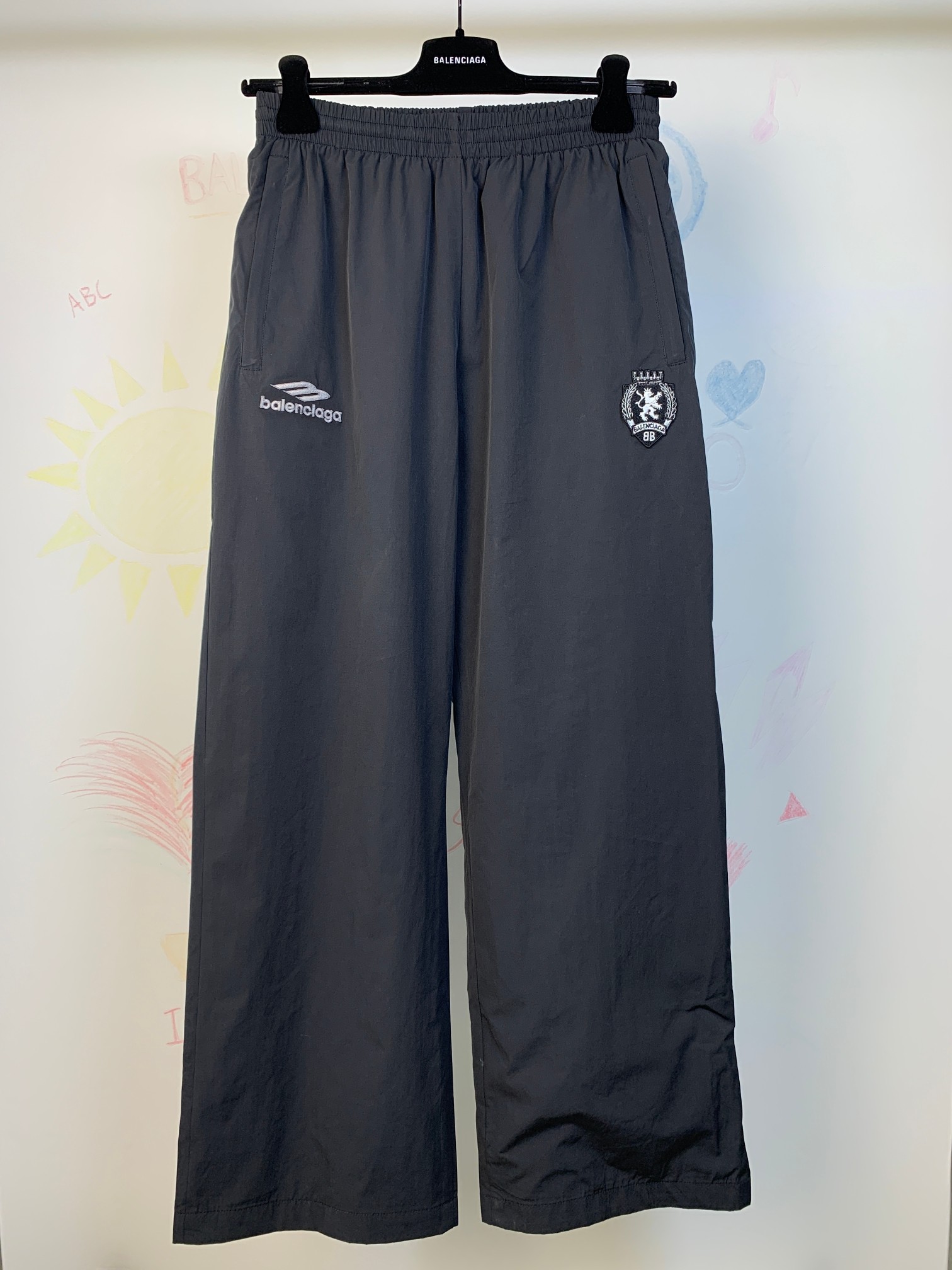 BLCG 26SS 3B刺繡足球梭織炭黑色速乾長褲