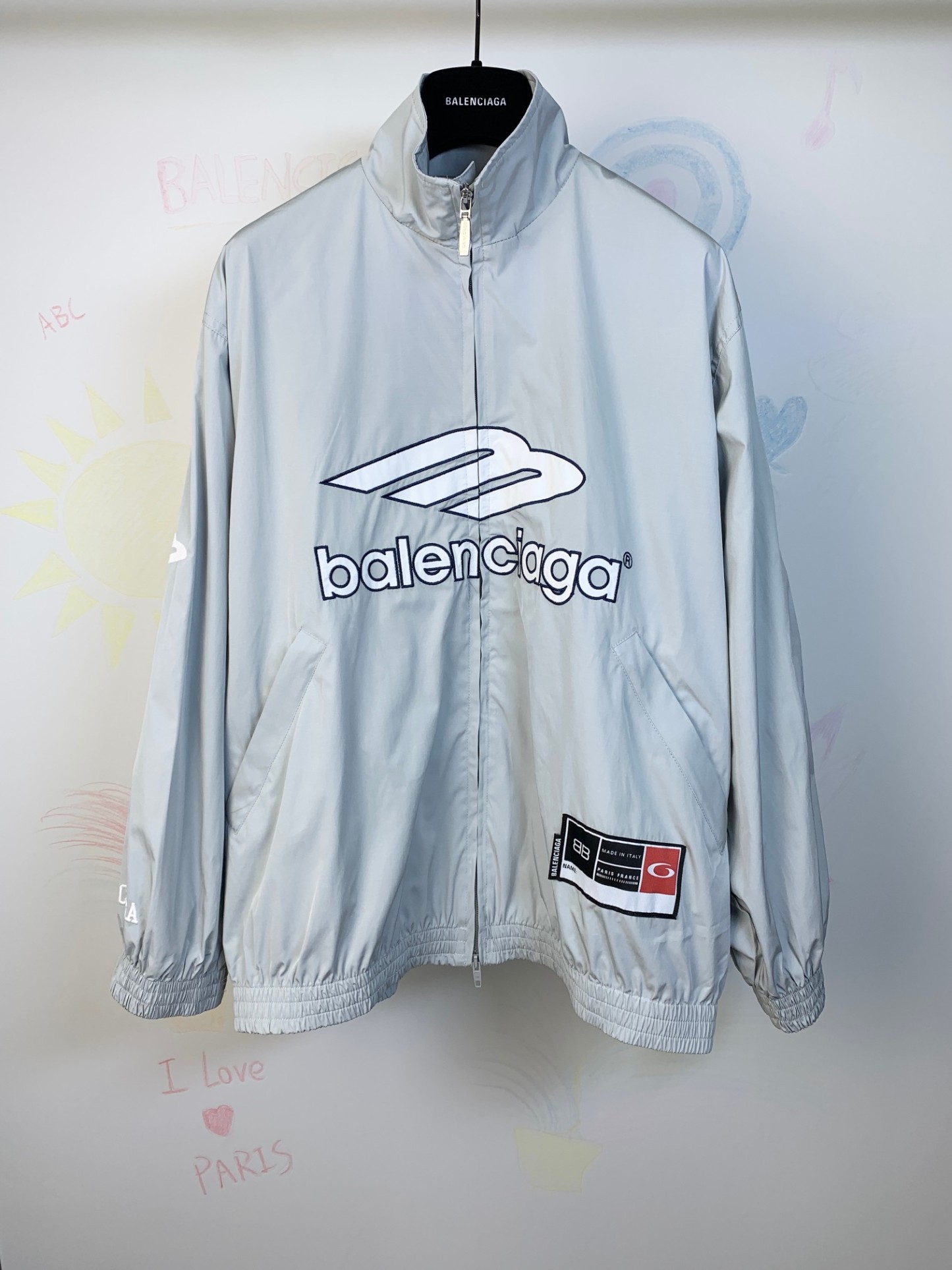 BLCG 26SS3B刺繡足球梭織夾克淺灰藍速乾外套