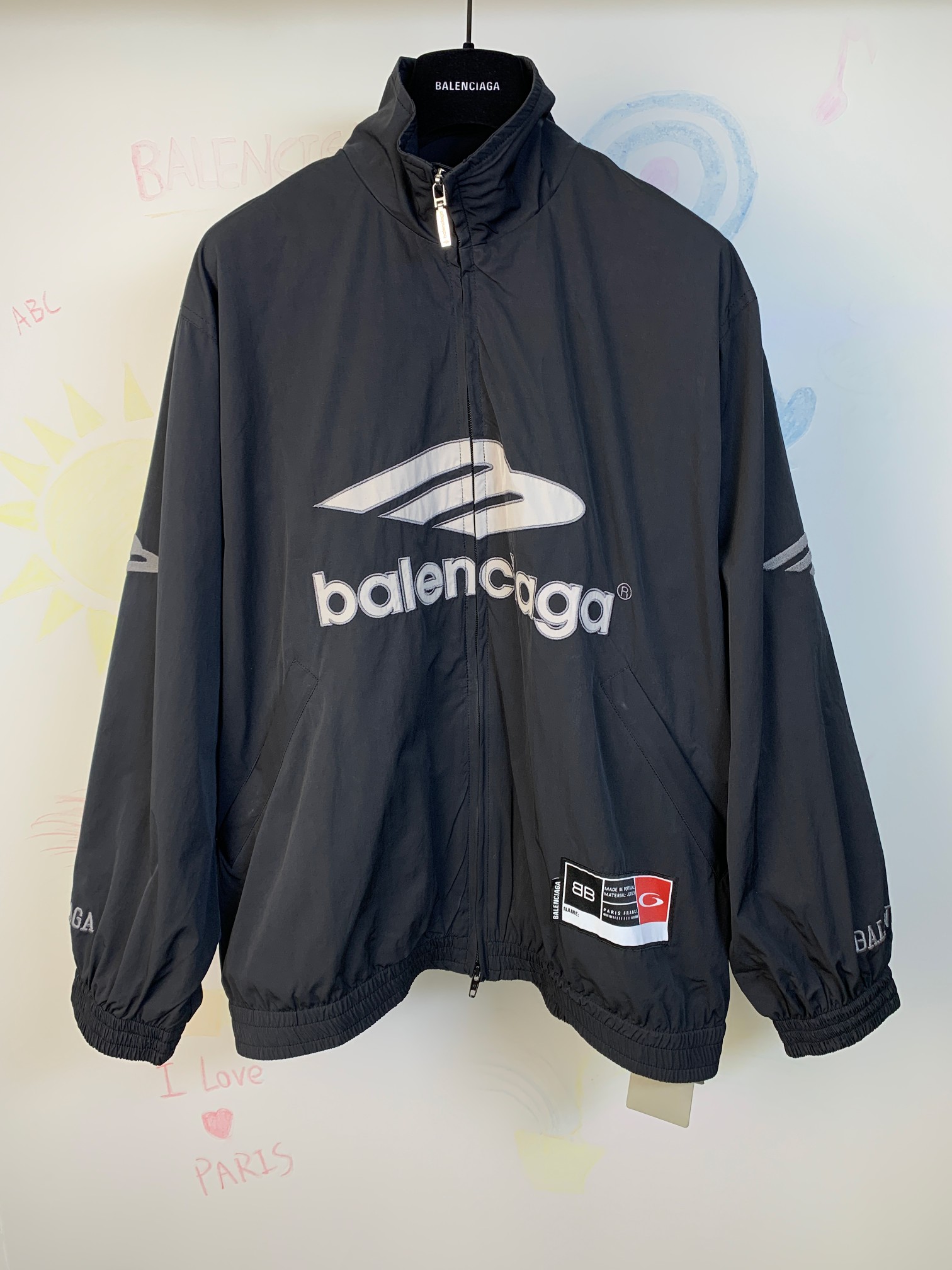 BLCG 26SS3B刺繡足球梭織夾克炭黑色速乾外套