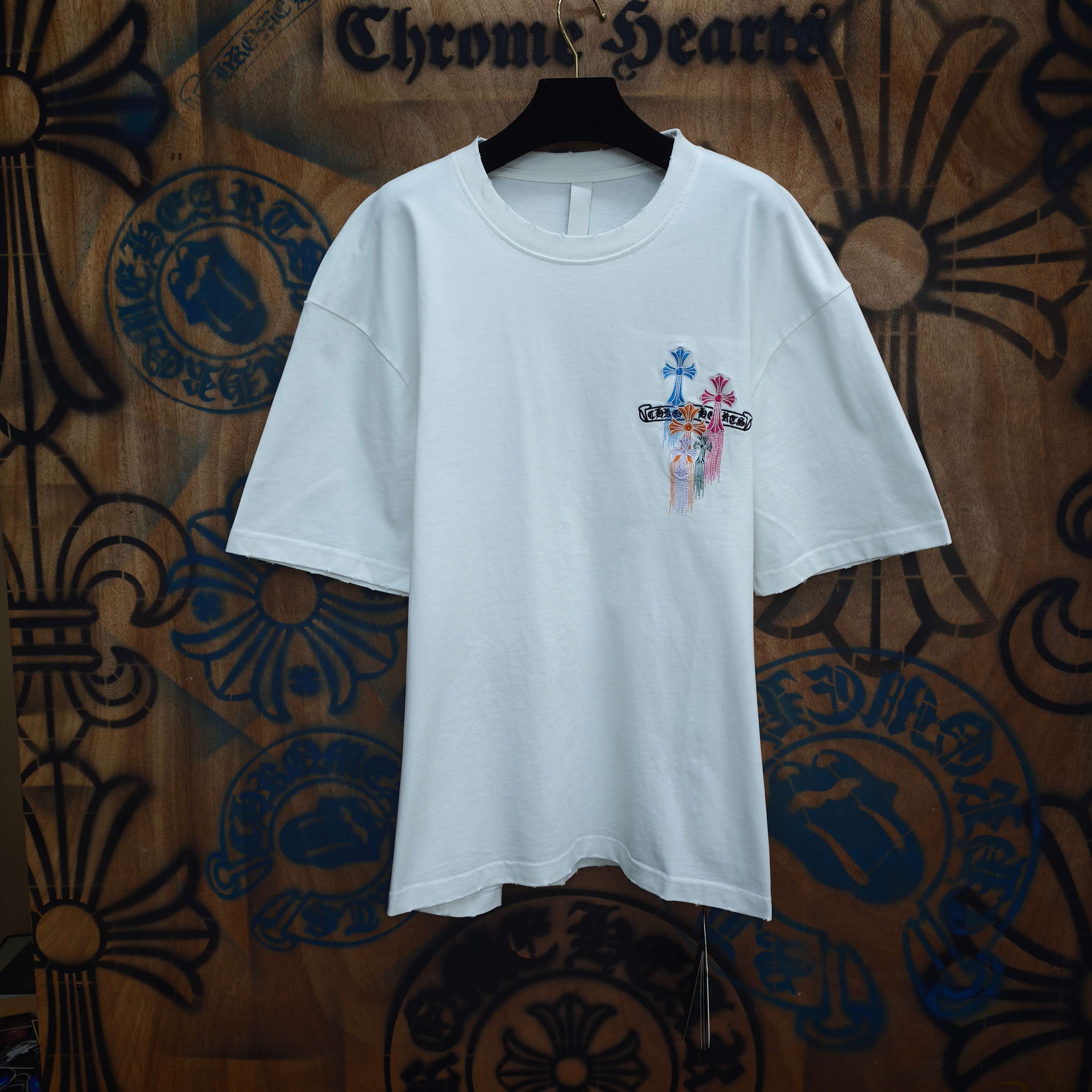 Chrome Hearts CH 克罗心重工白色镀银立体绣花白色立体绣花长袖 黑/白