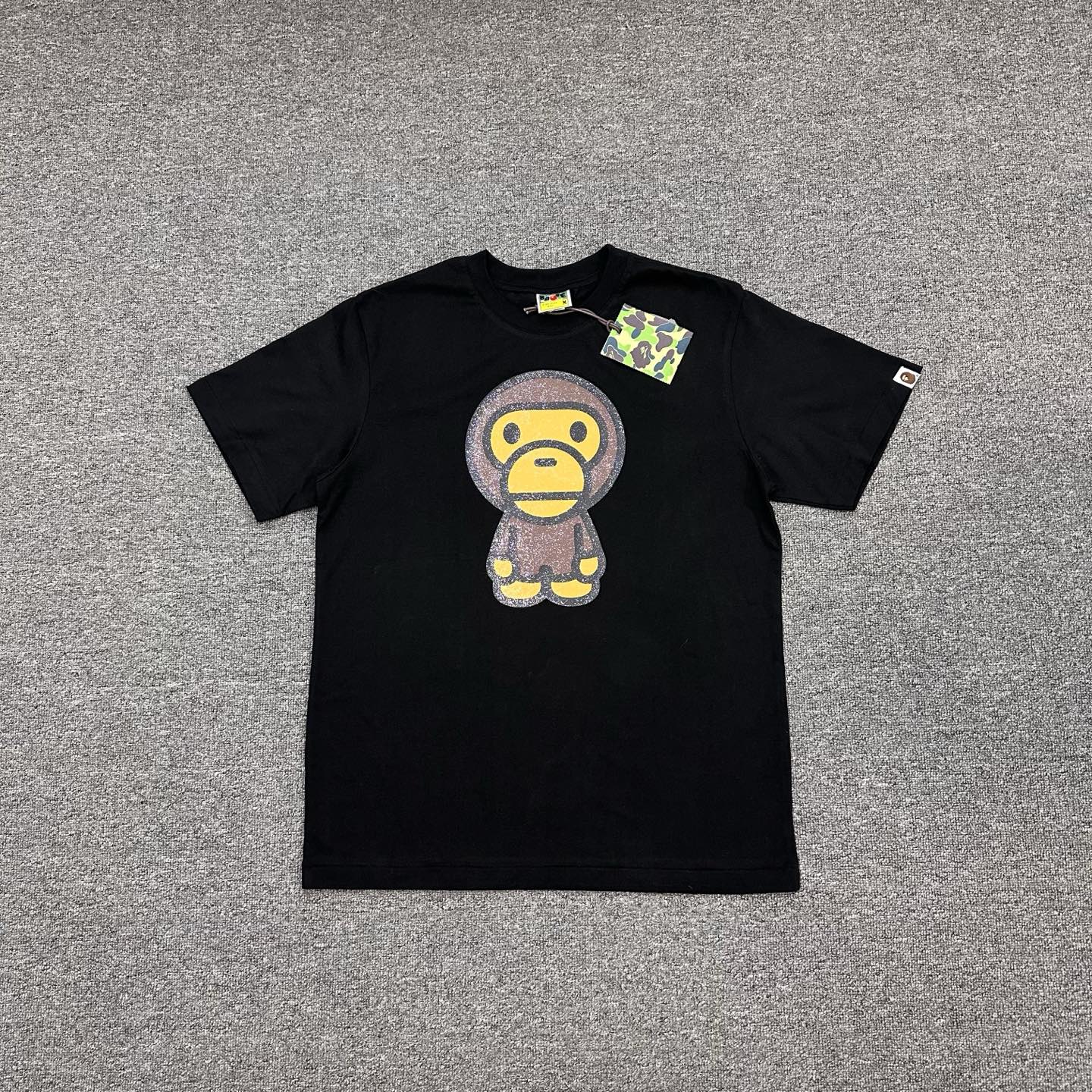 BAPE SS26 卡通小猴闪粉印花图案短袖270克克重麻棉面料  情侣款