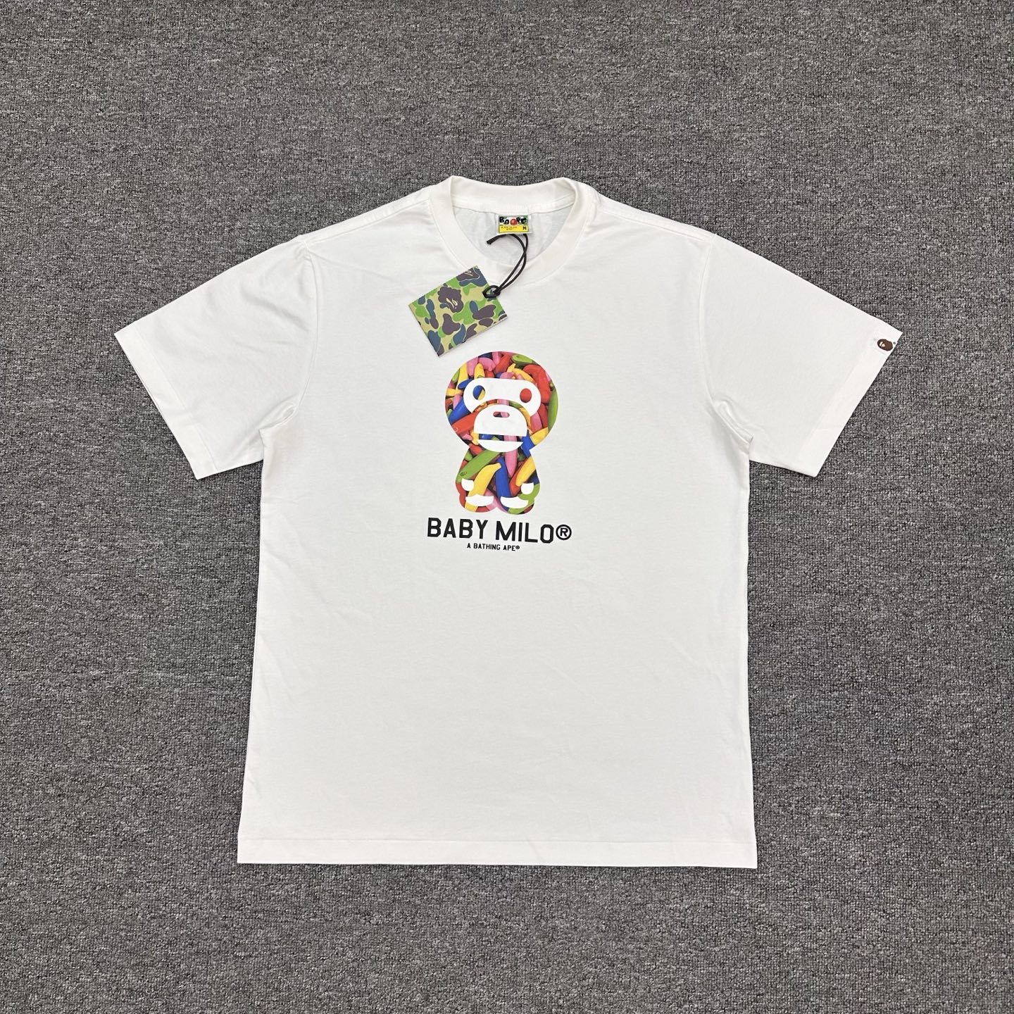 BAPE SS26 logo迷彩卡通印花图案270克克重麻棉面料 黑/白