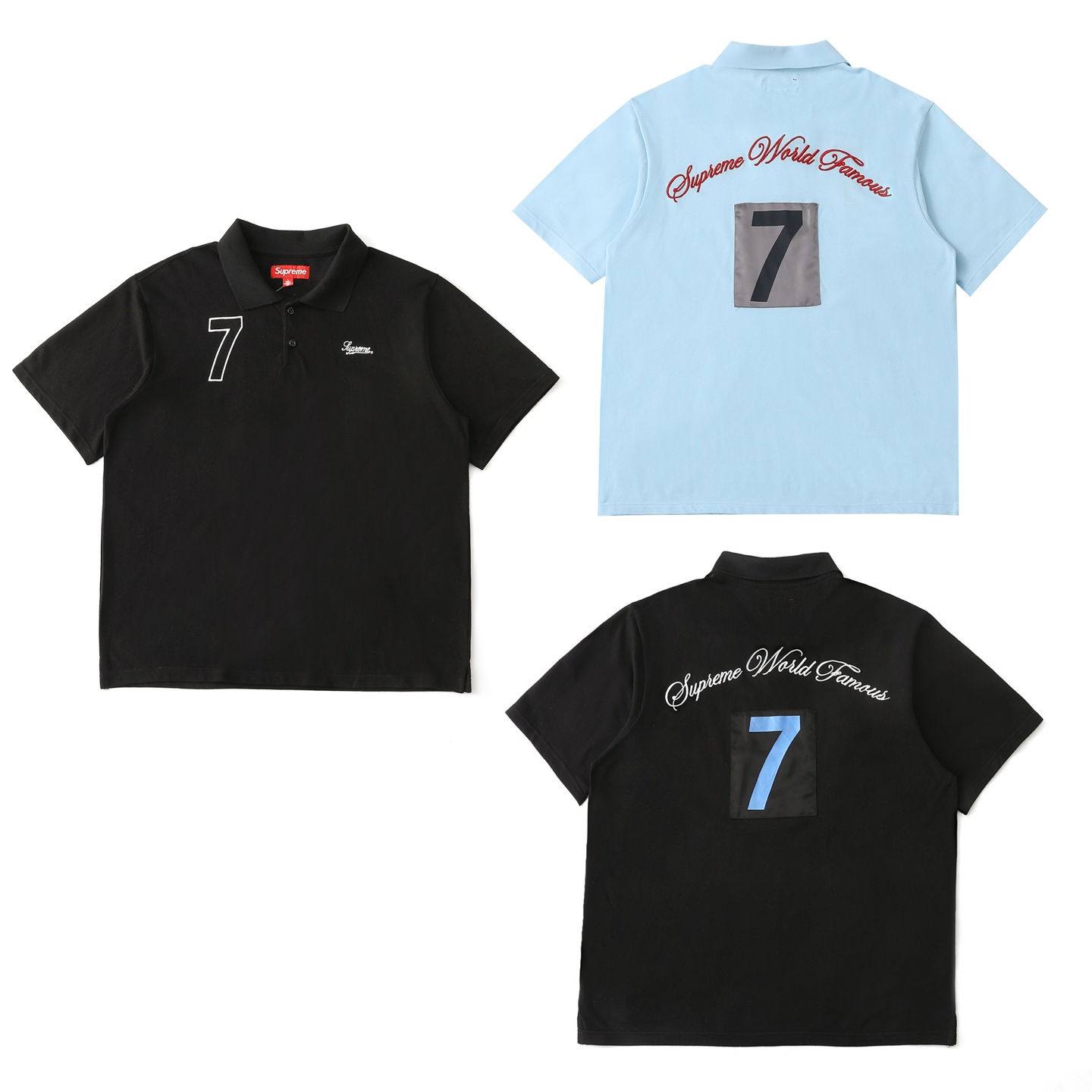 💰125 Supreme 25ss 7号刺绣草写图案短袖Polo衫  