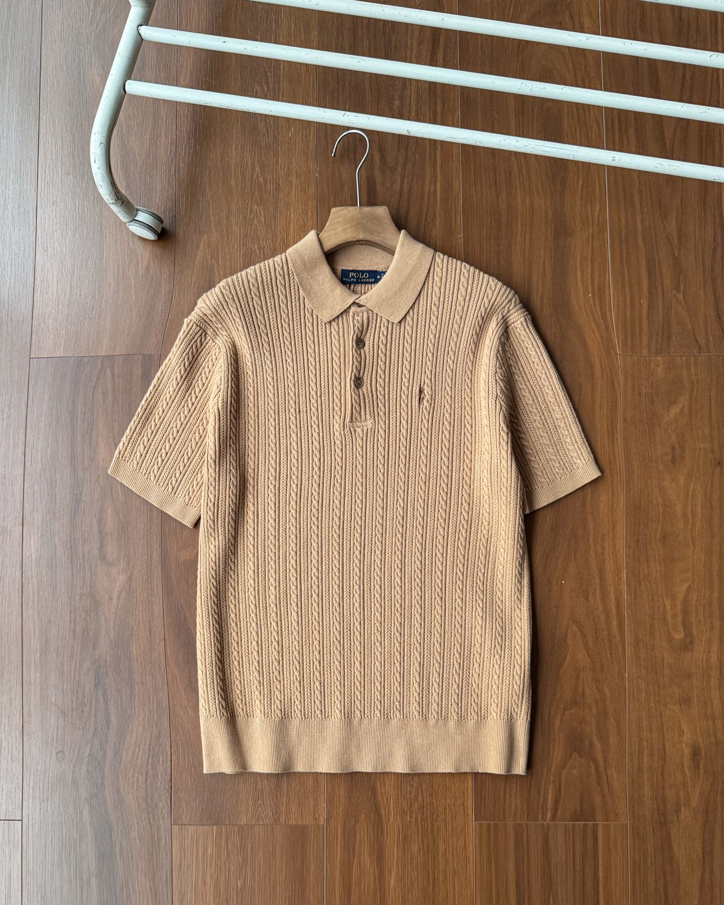 Ralph Lauren/拉夫勞倫男装小马ss26细纹针织绞花短袖T恤Polo衫