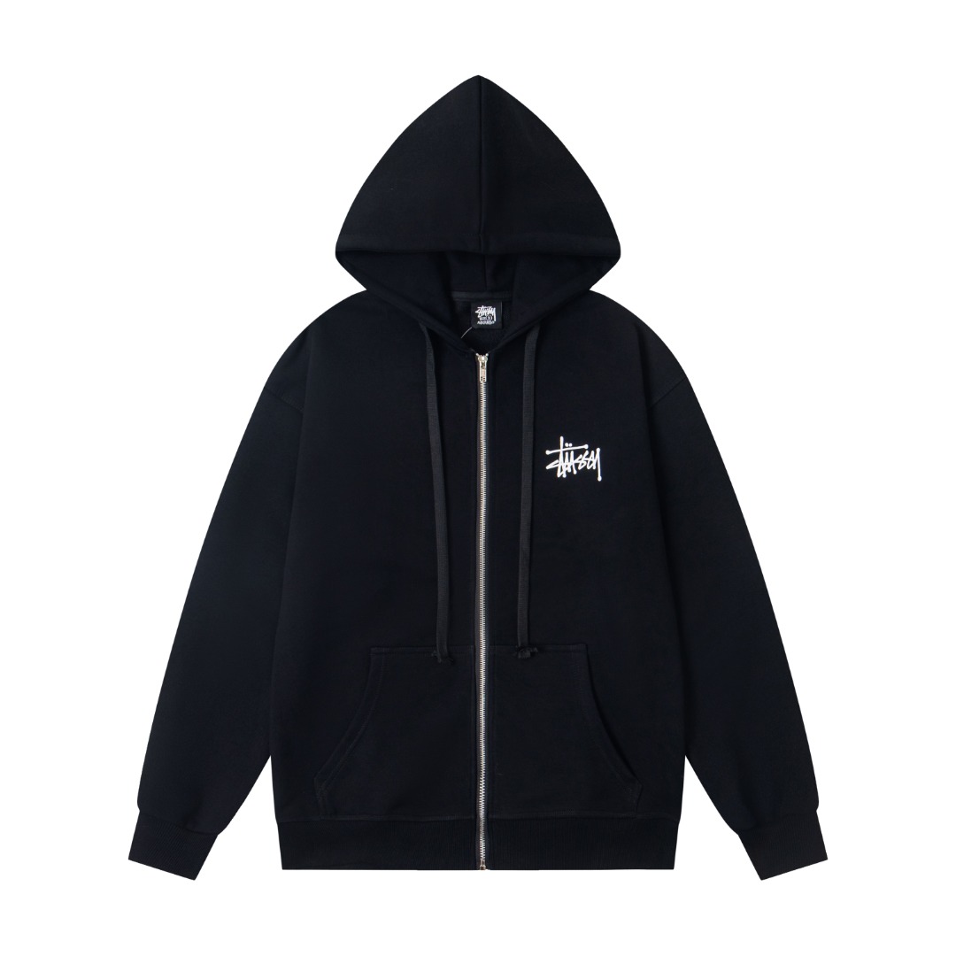 （重磅高品质 区别市场通货） Stussy  斯图西 Basic Zip Hood 经典Logo印花拉链连帽外套卫衣