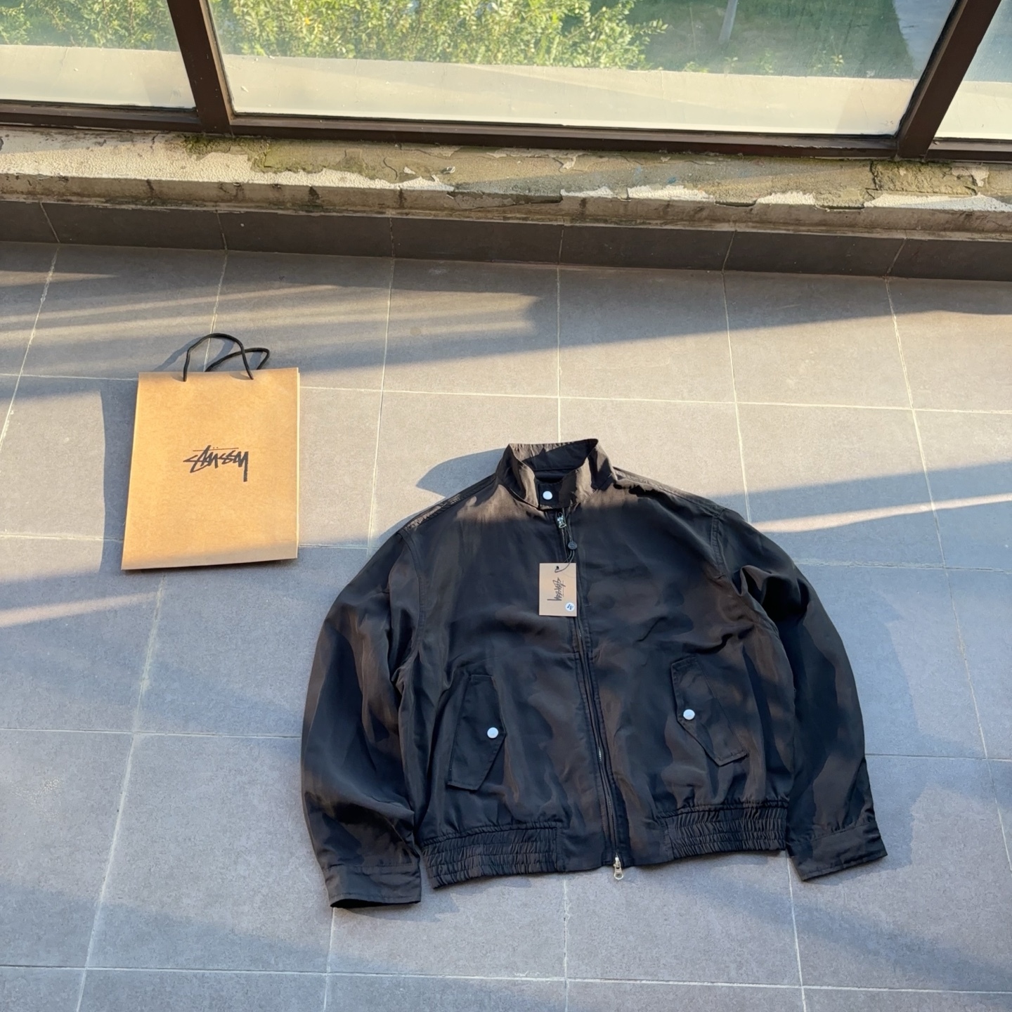 stussy拉鍊翻蓋字母印花 美式哈靈頓復古夾克外套