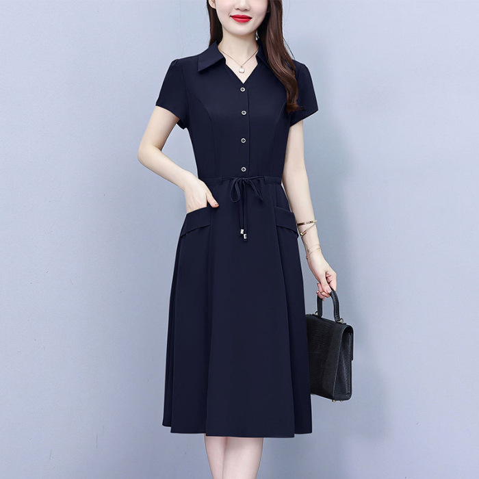 Waist-in and belly covering slimming A-line dress for woman