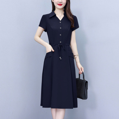 Waist-in and belly covering slimming A-line dress for woman