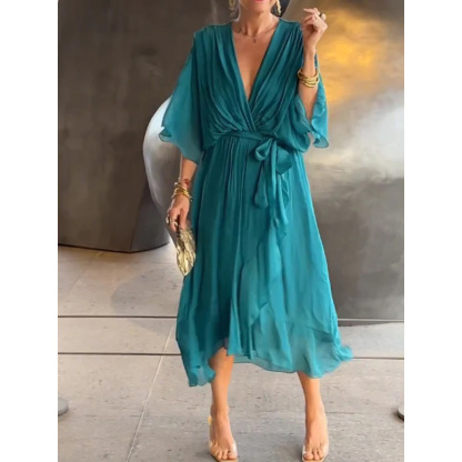 Batwing Sleeve Irregular Tie Dress