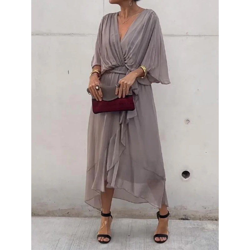 Batwing Sleeve Irregular Tie Dress